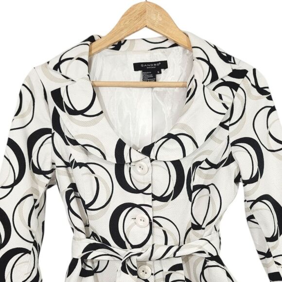 Sandro Sportswear Geometric Tie Belt Blazer Jacket in Black/White Size Small - Picture 3 of 9